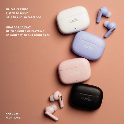 Sudio A1 Pro Wireless Earbuds – Premium Bluetooth 5.3 Noise Cancelling Earphones, Waterproof Design with Touch Control, Stylish Purple Finish, Ideal for Music Lovers and Active Lifestyles, Enhanced Comfort and Sound Quality with Compact Charging Case