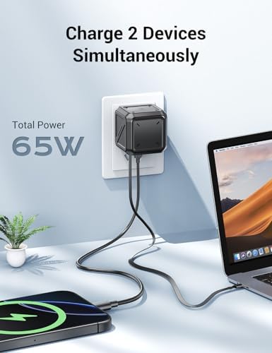 Advanced 65 W Retractable Wall Charger with Dual Port Fast Charging and Type-C Cable – Compact Foldable Plug for i Phone 16/15, Mac Book Air, i Pad, Samsung, Pixel – Ultimate Travel and Home Power Solution with Enhanced Safety Features