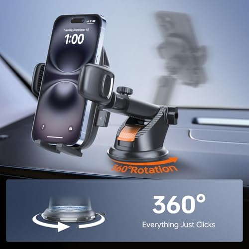 Car Phone Mount – Super Strong Suction Cup Phone Holder for Dashboard/Windshield, 360° Rotating Phone Holders for Your Car, Truck Phone Mount with Quick Release for iPhone 16 Galaxy All Phones-938003 – Enhanced Compatibility and Speed