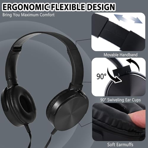 K-12 Classroom Headphones with Microphone – Durable Wired Student Audio Solution for Enhanced Online Learning, Travel & Library Use – Comfortable Fit, Adjustable Design, Superior Sound Quality & Device Compatibility for Kids – 2 Pack