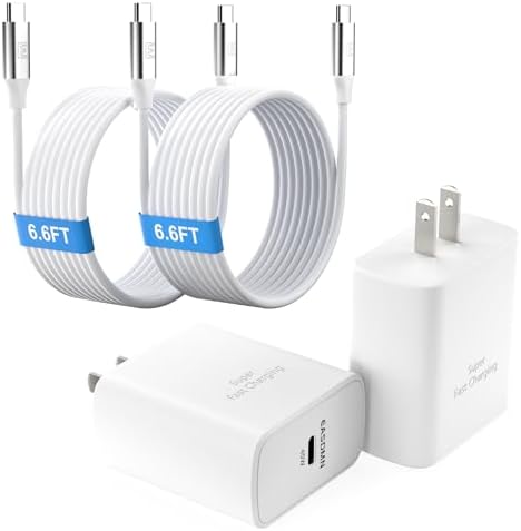 Dual-Pack 45 W Super Fast USB-C Charger with 6.6 ft Cables – Optimized PD/PPS Wall Charging Block for Samsung Galaxy S25/S24/S23 Ultra and Tab S8 – High-Efficiency Charging Solution for Home and Office Use