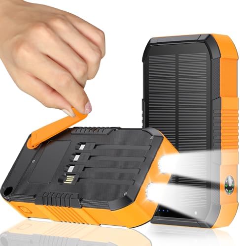 High-Capacity 66800 m Ah Solar Power Bank with Hand Crank – 22.5 W Fast Charging, 6 Outputs, Waterproof & Versatile Camping Essential for Outdoor Adventures and Emergency Preparedness – Your Ultimate Hiking Companion in Orange