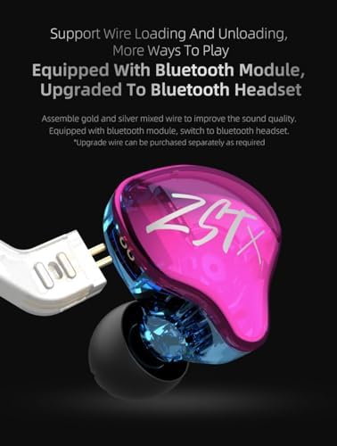 Kinboofi KZ ZSTX High-Fidelity In-Ear Monitor Headphones with Hybrid Driver Technology – Premium 1 BA 1 DD Wired Earbuds in Stunning Purple, Detachable Cable for Enhanced Versatility and Comfort, Ideal for Audiophiles and Gamers Seeking Superior Sound Quality