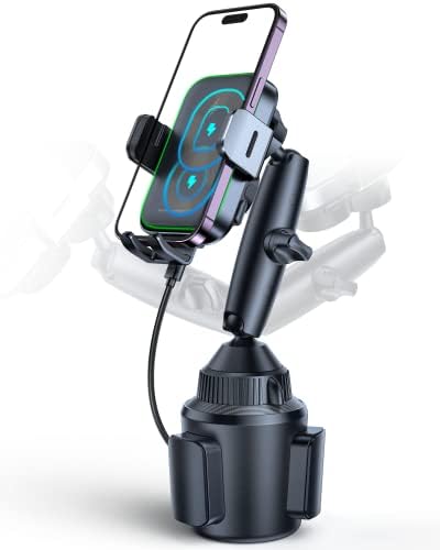 APPS2 Dual Coil Wireless Car Charger with Auto Clamping – 15 W Fast Charging Cup Holder Phone Mount with Tri-Pivot Height Adjustment for i Phone 16/15/14/13 & Samsung Devices – Premium Convenience & Enhanced Compatibility for Drivers