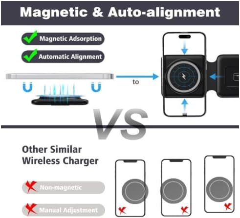 Revolutionary 3-in-1 Magnetic Wireless Charger for Apple Devices – Foldable Travel Dock for i Phone 15/14/13/12 Pro Max, Apple Watch & Air Pods – Fast Charging Pad for Ultimate Convenience – Sleek Design for On-the-Go Power Solutions