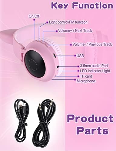 Vibrant Cat Ear Wireless Bluetooth Headphones for Kids and Teens – Fun LED Light-Up Design, Foldable Portability for Travel and Gaming – Superior Comfort for Long Listening Sessions on i Pads and Smartphones (Purple)