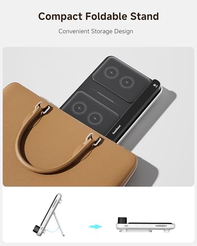 Swan Scout 504 Dual Wireless Charging Stand – Foldable Fast Charging Station for i Phone 16/15/14, Samsung Galaxy S25/S24/S23, Google Pixel 9/8/7, and Android Devices – Perfect for Air Pods & Galaxy Buds – Portable Design with Enhanced Safety Features for Seamless Power Management