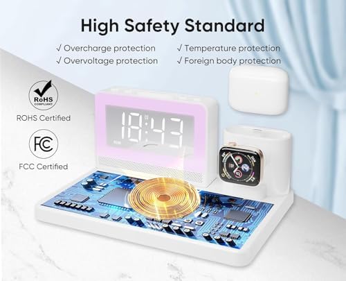 Revolutionize Your Charging Routine with the 7-in-1 Wireless Fast Charging Station – All-in-One Alarm Clock Dock for i Phone, Samsung Galaxy, Apple Watch & Air Pods – Enhanced Speed, Sleek Design, and Safety Features for Ultimate Convenience