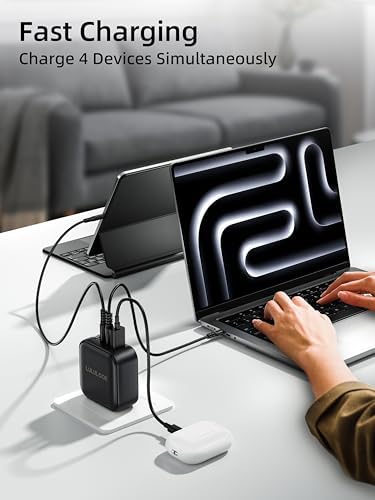LULULOOK 100 W USB-C Ga N Fast Charger – 4-Port Multi-Device Wall Adapter for Swift Power Delivery, Compatible with Mac Book Pro/Air, i Phone 16, Pixelbook, Samsung Galaxy S24, and More – Global UK/EU/AU Plug Included for Ultimate Travel Convenience