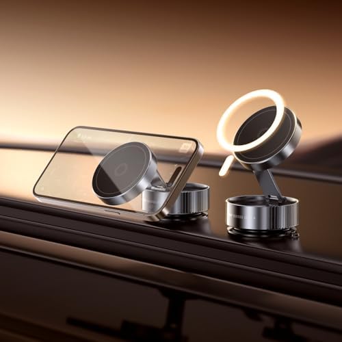 Vacuum Magnetic Phone Holder, 2025 Upgrated Vacuum Magnetic Phone Stand, Suction Cup Phone Mount, 360 Rotary, Folding Swivel Stand, Vacuum Suction Phone Holder for Car Mirror Gym Shower, Black – Enhanced Compatibility and Speed