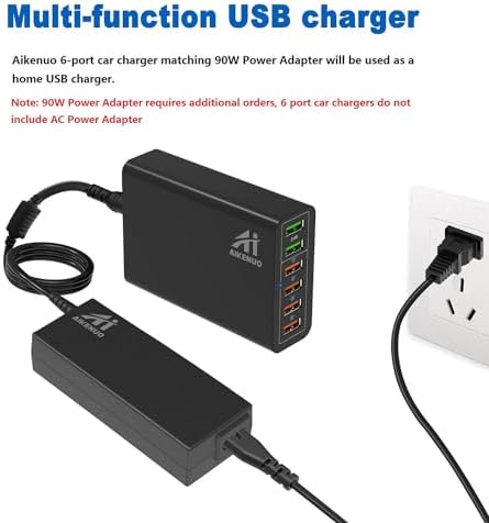 Aikenuo 90 W AC Power Adapter for 6-Port USB Car Charger – Enhanced Smart Charge Technology with Multi-Safety Protection for Home and Travel Use – Compatible with Aikenuo 6-Port Car Charger (ASIN: B0779 D7 DFG) – Ultimate Power Solution with Global Warranty and Reliable Performance