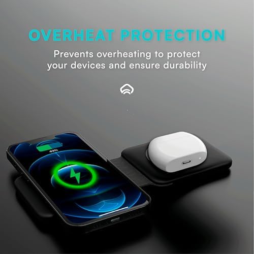 Magnetic Wireless Charging Pad – 2-in-1 Portable Charger for Mag Safe, Perfect Travel Solution for i Phone 16, 15, 14, 13 Pro Max & Air Pods – Compact Foldable Design with Enhanced Speed & Compatibility for On-the-Go Power Needs