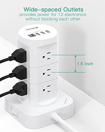 High-Performance Surge Protector Power Strip Tower with 12 AC Outlets and 4 USB Fast Charging Ports – 10 FT Extension Cord for Ultimate Flexibility, Ideal for Home, Office, and Dorm Room Essentials – Space-Saving Design with Advanced Surge Protection