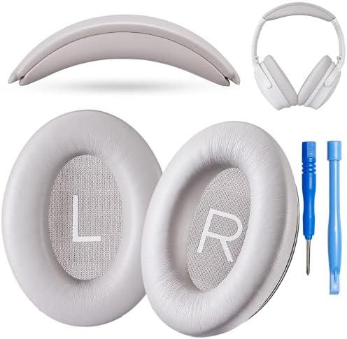 Ultimate Comfort Upgrade Kit: Premium Replacement Ear Pads & Headband Cushions for Bose Quiet Comfort 2023 Models (QC45, QCSE, QC35 II) – Easy DIY Installation in Elegant White Smoke for Superior Sound Quality and Long-lasting Durability