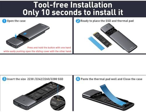 Sokiwi Tool-Free M.2 NVMe SATA SSD Enclosure Adapter – High-Speed USB 3.2 Gen2 10 Gbps External Drive Converter for M-Key/B+M Key SSDs – Compact and Durable Solution for Data Transfer, Backup, and Storage Expansion – Supports UASP & TRIM for Optimal Performance