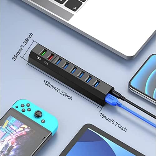 Unlock Seamless Connectivity with RAOYI 6-Port Powered USB 3.0 Hub – High-Speed Data Transfer, Smart Fast Charging, and 24 W Power Adapter for Laptops, PCs, and Macs – Ideal USB Splitter for Enhanced Device Management and Productivity in Sleek Black
