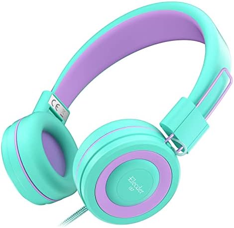 ELECDER i37 Foldable Kids Headphones – Lightweight, Adjustable On-Ear Wired Headphones in Vibrant Peach/Purple for School, Travel & Home Learning – Perfect Audio Companion for Young Learners & Teens with Comfortable Fit and Universal Device Compatibility