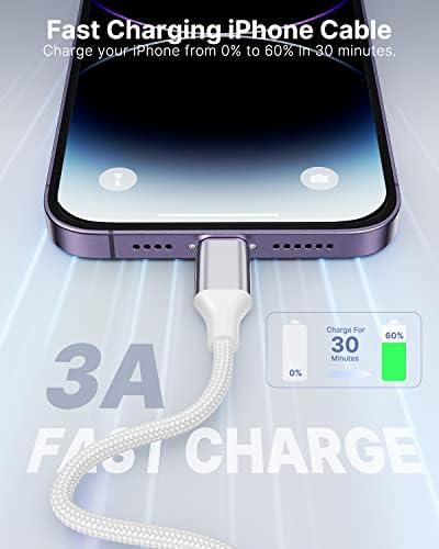 Aioneus 1 ft Apple Certified Lightning Cable – High-Speed USB A to Lightning Charger for i Phone 14/13/12/11 Pro Max/XR/XS/8/7 Plus/6/SE – Durable Nylon Braided Design for Tangle-Free Portability and Enhanced Charging Efficiency
