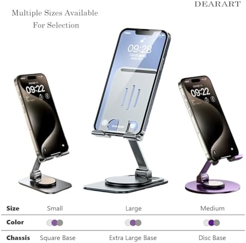 DEARART Cell Phone Stand, 360° Adjustable Phone Stand for Desk, Foldable Phone Holder Fully Carried Easily, Grey (Square Base) – Enhanced Compatibility and Speed