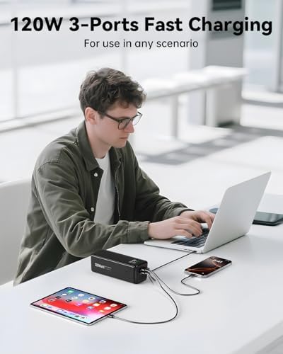 High-Capacity 27,000 m Ah Portable Power Bank with 120 W Fast Charging – Smart Digital Display & Enhanced Compatibility for i Phone, Mac Book, Samsung & More – Ultimate Travel Charger for Laptops and Devices