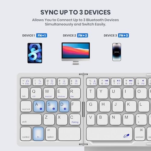 Ultimate Portable Bluetooth Keyboard with Touchpad – Foldable Full-Size Wireless Keyboard for Windows, Android & Mac – Sync 3 Devices, Premium PU Leather Design for Travel & Home Use