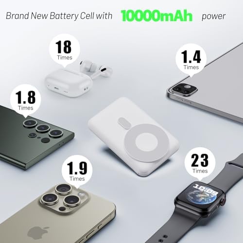 Ultra-Fast 10000 m Ah Portable Power Bank with Built-In Cables – Magnetic Wireless Charging for i Phone, Samsung, Android, Apple Watch & Air Pods – Sleek Gold Pink Design for Effortless On-the-Go Charging