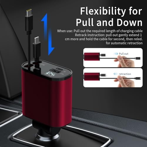 Ultimate 4-in-1 Retractable Car Charger for Galaxy & Pixel Devices – 60 W Fast Charging with Dual USB Ports and Tangle-Free Cable Design for Enhanced Convenience and Performance
