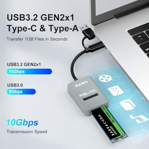 MAIWO Tool-Free M.2 NVMe SATA SSD to USB-C Adapter – 10 Gbps High-Speed Docking Station with UASP & Trim Support, 8 TB Capacity, Ultimate Storage Expansion for Professionals and Creatives