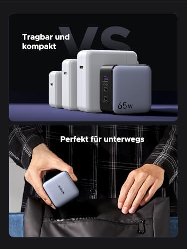 UGREEN 65 W Ga N USB-C Travel Charger – Versatile 3-Port Power Adapter with Global Plug Compatibility for Mac Book, i Phone 16/15, Galaxy S24, and More – Rapid Charging & Enhanced Safety Features for On-the-Go Power Needs