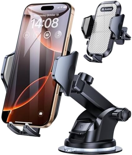 Andobil Universal Car Phone Mount – Strong Suction for Bumpy Roads, 360-Degree Rotatable Holder Compatible with i Phone 16, 15 Pro Max, 14, 13, 12 & Samsung Devices – Secure Windshield, Dashboard, and Vent Cradle for Safe Navigation and Hands-Free Use