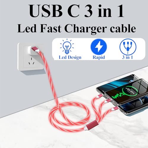 LED USB C Multi Charging Cable – 3-in-1 Fast Charging Solution with 3 A Power Delivery, 4 FT Length & Innovative LED Indicator for Type C, Micro USB & Apple Devices – Durable, Tangle-Free Design Perfect for Home, Office & Travel Use