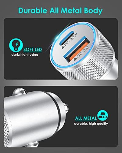 i Phone 14 Dual Port Fast USB C Car Charger | Apple MFi Certified 38 W Quick Charge Adapter with 2 Lightning Cables | Sleek Metal Design for Optimal Durability and Compatibility with i Phone 14, 13 Pro Max, Mini, 12, 11 & Air Pods | Reliable On-the-Go Power Solution for Busy Lifestyles