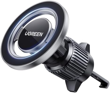 UGREEN Magnetic Car Phone Mount for Mag Safe – Secure Air Vent Holder for i Phone 16/15/14/13/12 Pro Max – Ultimate Stability and Hands-Free Navigation – Sleek Grey Design with 360-Degree Rotation for Optimal Viewing – Enhance Safety and Connectivity on the Road