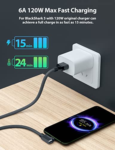 High-Performance 6 Ft USB C Cable for Xiaomi – 120 W Hyper Charge Turbo Fast Charging, 6 A Right Angle Nylon Braided Type C to USB A Charger for Xiaomi Pad 5, 12 Pro, 12 S Ultra, 11 T Pro, 11 Lite NE & Redmi Note 11 Pro – Ultimate Durability & Convenience for On-the-Go Power Solutions