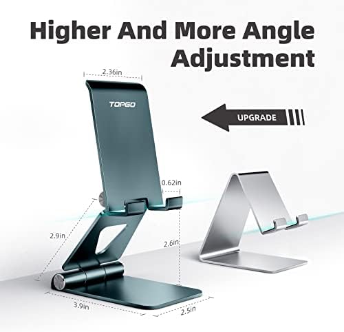 TOPGO Adjustable Cell Phone Stand, [Fully Foldable & Wide Compatibility] Desktop Stand Holder with Charging Port for iPhone, iPad, Kindle, Tablets, Switch – Silver – Enhanced Compatibility and Speed