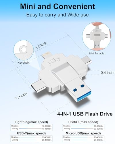 MFi Certified 64 GB Multi-Device Photo Stick – Ultimate 4-in-1 USB Flash Drive for i Phone, i Pad, Android, PC, and Mac – Fast Data Backup & Easy Media Management for Photos, Videos, and Contacts – Compact External Storage Solution