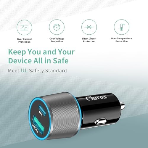 Dual Port 38 W USB-C Car Charger (2 Pack) – Fast Charge Your i Phone 16 Pro/Max/Plus & Samsung Galaxy S25/S24/S23 with 20 W PD & 18 W QC – Includes 3.3 FT Type C Cable – Sleek Black Design for Enhanced Compatibility and Efficiency, Perfect for Road Trips and Daily Commutes