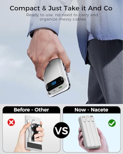 Ultra High Capacity 40,000 m Ah Portable Power Bank with Integrated Cables – 22.5 W PD Fast Charging Solution for i Phone 16/15/14/13, Samsung Galaxy S24/S23/S22/S21 & More – 5 Output Ports & 3 Input Options for Multi-Device Compatibility – Precision LED Display for Real-Time Power Monitoring – Lightweight & Compact Design Perfect for Outdoor Adventures, Travel, Camping, and More – Versatile Backup Battery for Smart Devices Including Tablets, Cameras, and More – Ultimate Charging Convenience Wherever You Go