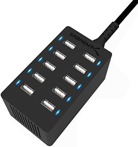 SABRENT 6-Port Aluminum Desktop USB Rapid Charger – 60 W (12 A) Smart Charging Station for Family Devices – UL Certified with Auto Detect Technology – Sleek, Compact, and Ideal for Home, Office & Travel Use