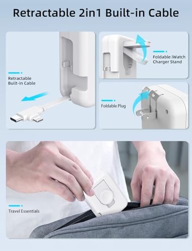 Compact 36 W 2-in-1 i Phone & Apple Watch Charger – Retractable Travel Wall Charging Block for i Phone 16/15/14/13/12/11 & All Apple Watch Models – Sleek White Design for Effortless Portability & Rapid Charging – Essential Accessory for Tech Enthusiasts
