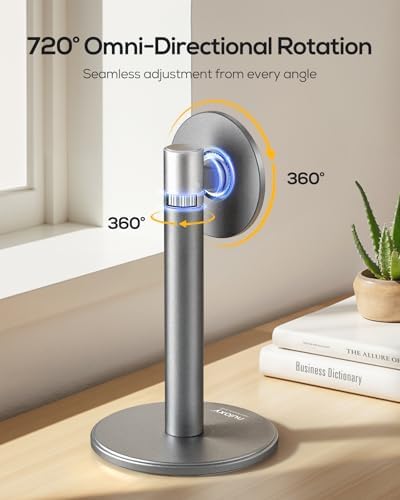 Nulaxy Premium Magnetic Aluminum Phone Stand with Dual Metal Rings – 360-Degree Rotating Adjustable Holder for Desk and Office – Universal Compatibility with Mag Safe Cases – Sleek Gray Design for Enhanced Productivity and Convenience