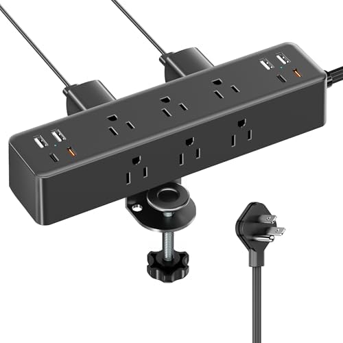 Revolutionize Your Workspace with ACOZVIN 17-in-1 Desk Clamp Power Strip – 40 W Fast Charging Hub, 9 AC Outlets & 8 USB Ports (4 USB-C) for Ultimate Device Connectivity, 10 ft Flat Plug Surge Protector Perfect for Home Office Efficiency and Safety