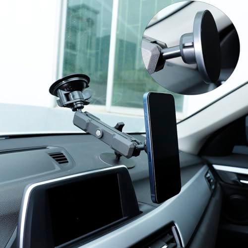 Magnetic Car Phone Holder for Mag Safe i Phone 15, 14, 13, and 12 Series – Premium RAM Mount Compatible Accessory for Secure and Effortless Hands-Free Driving – Easy Installation and Stylish Design for Ultimate Convenience