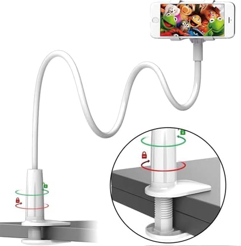 Phone Holder,gooseneck Phone Holder,360° Rotate Support Rod One-Hand Adjustable Cell Phone Holder,for Desk Headboard Nightstand. (White) – Enhanced Compatibility and Speed