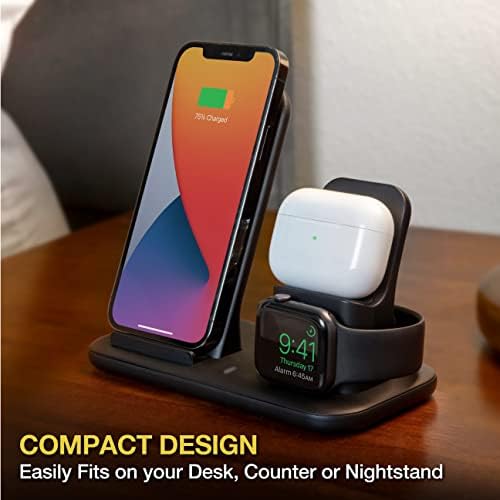 Transform Your Device Charging with Scosche CSQ3 N1-SP 3-in-1 Qi-Certified Wireless Charging Dock – Rapid Power for Smartphones, Apple Watch & Earbuds, Sleek Compact Design Ideal for Home or Office Use, Enhanced Compatibility & Cordless Convenience