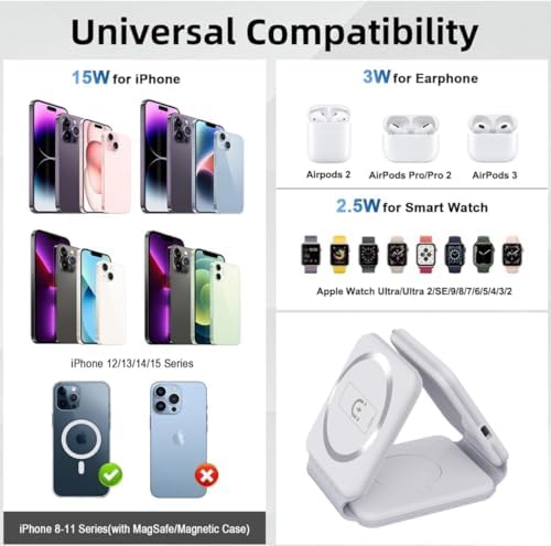 Revolutionize Your Charging Experience with the Advanced 3-in-1 Wireless Charger for i Phone, Apple Watch, and Air Pods – Portable Magnetic Mag-Safe Station for i Phone 12-16 – Fast, Efficient Charging in Sleek Black Design for On-the-Go Lifestyle