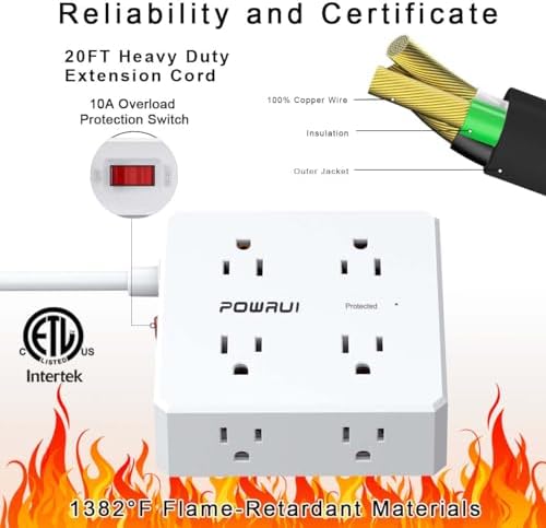 Maximize Your Power Management with a 6 Ft Surge Protector Power Strip – 8 Outlet Extension Cord Featuring 4 Fast USB Charging Ports (1 USB-C), Ideal for Home Office Convenience and Safety, ETL Listed for Enhanced Surge Protection and Compatibility
