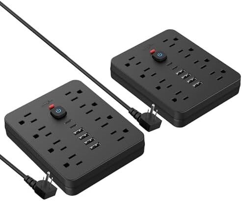 Dual Joule Loom 2-Pack Power Strip Surge Protector with 11 Outlets, 6 Fast USB Ports, 5 Ft Extension Cord, Space-Saving Flat Plug, Wall-Mount Design, Overload Safety for Home & Office Charging Stations – Ultimate Device Compatibility and Speed Enhancement