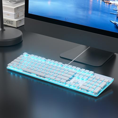 Surmen G1000 Pink Backlit Typewriter Keyboard – Full-Size 104 Keys with Silent Membrane, Durable Metal Panel, USB Wired for Effortless Gaming and Office Use – Stylish, Quiet, and Efficient Typing Experience