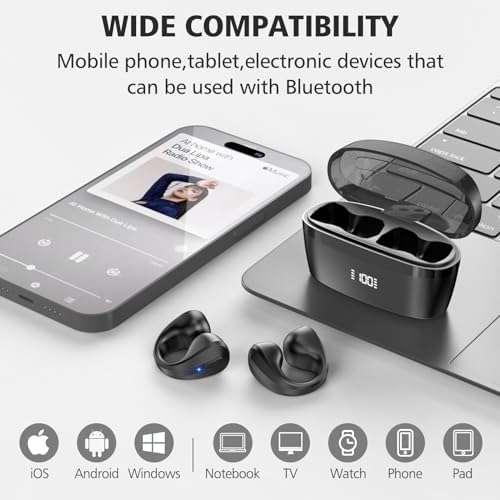 Revolutionary Bluetooth 5.3 Wireless Earbuds – Open Ear Clip Design for Ultimate Comfort and Awareness, 30 Hours Playtime with LED Charging Case – Perfect Fitness Headphones for Sports, Gym, Running, and Active Lifestyles in Sleek Black Finish